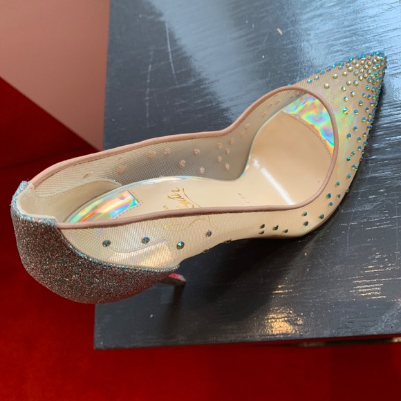 Christian Louboutin Follies Strass 100 Rete Glitter Mini Specchio LAS Mesh Pumps - Picture 6 of 8